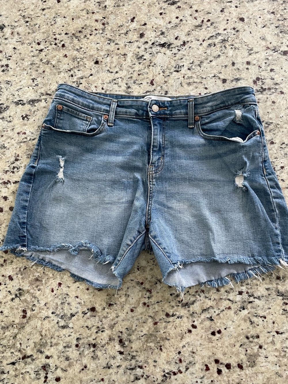 Signature by Levi Strauss Light Blue Distressed Denim Shorts